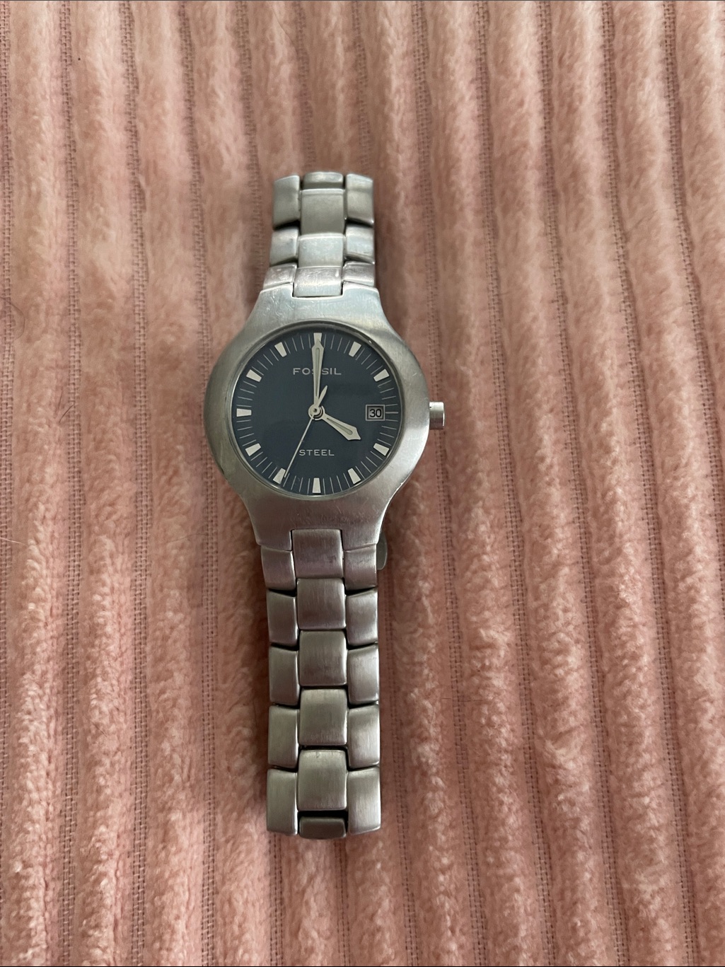 Fossil Womens Stainless Steel Silver Watch With Blue Dial